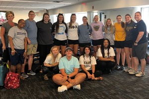 Emory & Henry women's basketball at the airport before their flight to Portugal.