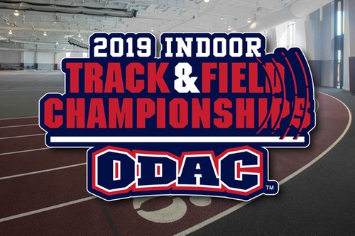 Cregger Center track overlaid by ODAC Championship logo.