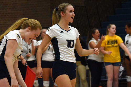 Chelsie Crussell celebrates after a point.
